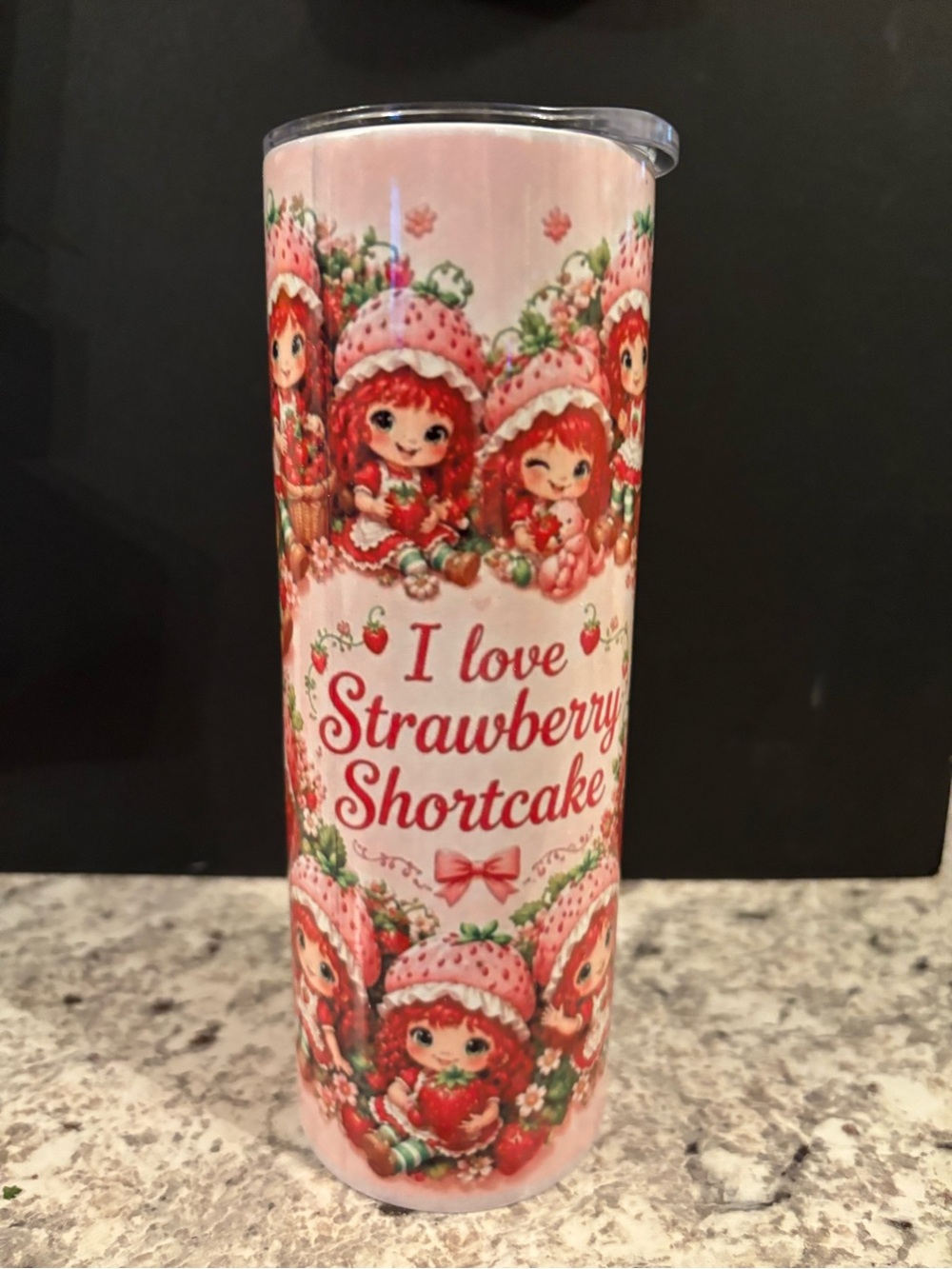 Hand Crafted Pink retro Strawberry Shortcake heart Illustrated Tumbler